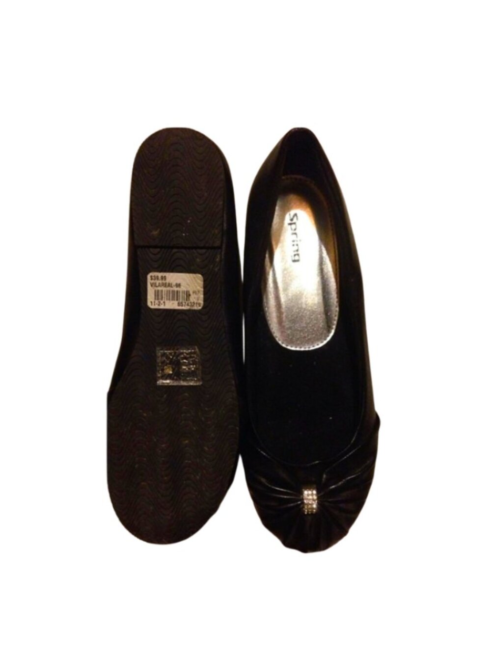 Spring Women’s Black Ballet Flats Rhinestone Bow Dress Shoes Size 7–7.5